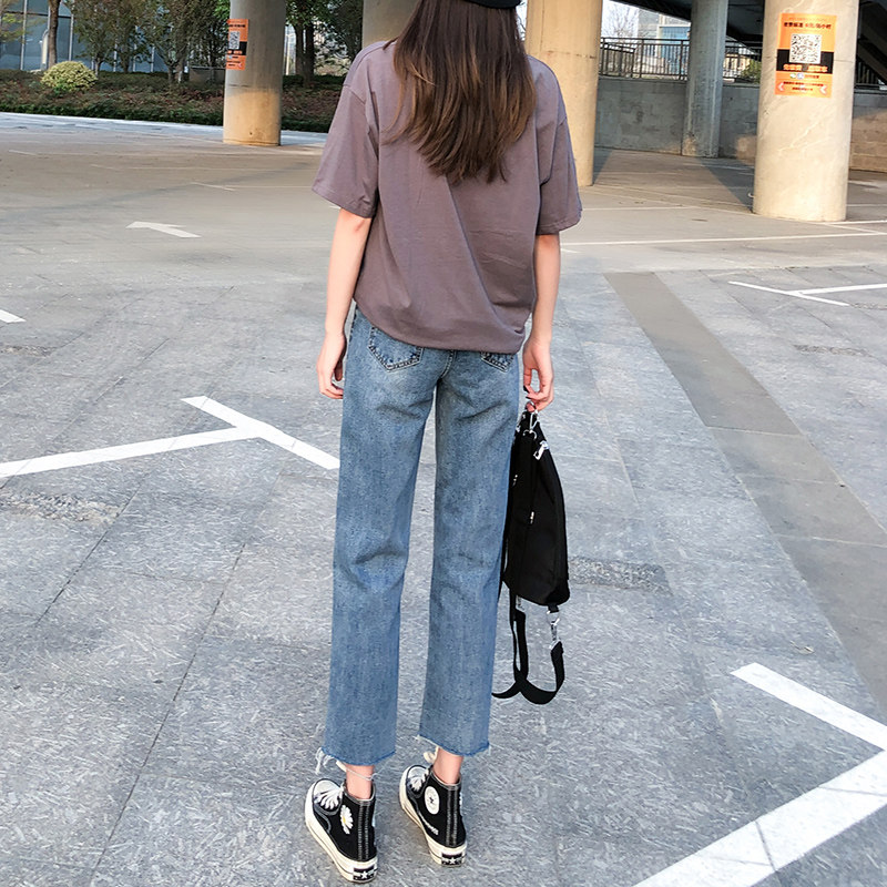 直筒牛仔裤女宽松秋装新款八分小个子显瘦百搭学生高腰九分阔腿裤