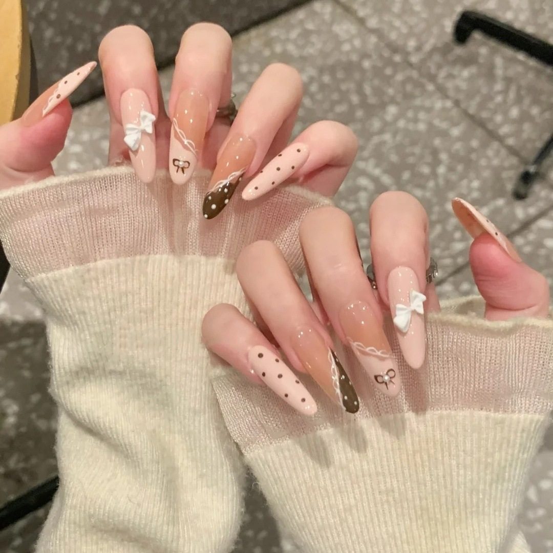 手工穿戴甲猫眼蕾丝波点法式粉棕甜品小兔可爱甜美蝴蝶结美甲贴片,彩妆/香水/美妆工具,穿戴甲/甲片,淘宝优惠券,粉丝福利购,淘宝优惠卷