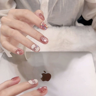 【粉金猫眼】新款纯手工穿戴甲轻奢短款猫眼高级显白纯手作美甲
