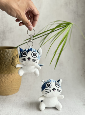 云南手工扎染瓦猫挂件大理蓝染呆萌猫咪布偶钥匙扣公仔纪念伴手礼