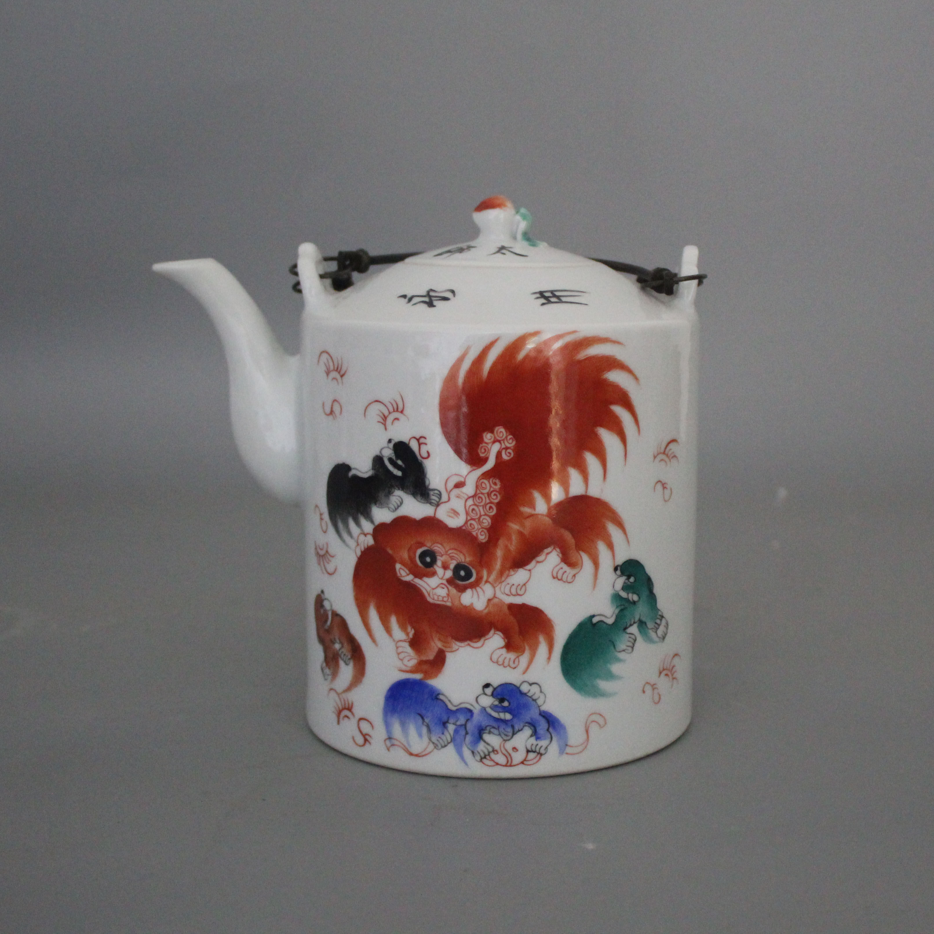 民国粉彩手绘太师少保纹提梁壶老茶壶旧水壶收藏景德镇厂货老物件