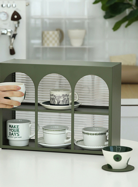 墨绿色拱门置物架 桌面铁制收纳架 ins风杯架 梳妆台化妆品展示架