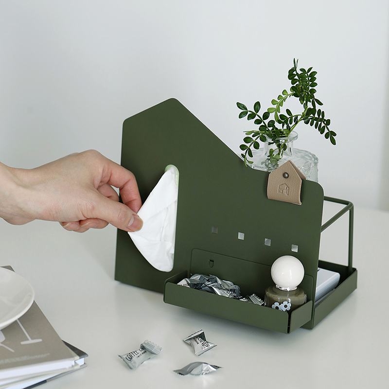 原创多功能收纳架墨绿色纸巾架