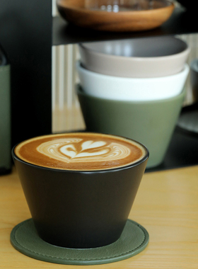 纯色猪口杯大口拉花杯 咖啡杯精致杯子日式拿铁杯陶瓷澳白杯230ml