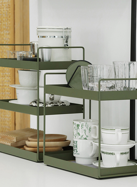 墨绿色多层置物架 厨房调料罐收纳架 卫生间台面整理架铁艺杂物架