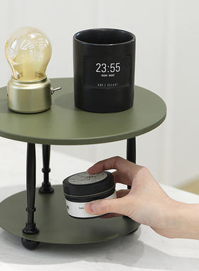 墨绿色双层置物架 化妆品收纳架 咖啡角高颜值杂物架圆形铁艺杯架