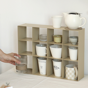 桌面杯子展示架 盲盒收纳架 铁艺杯架 北欧风格 奶茶色12格置物架