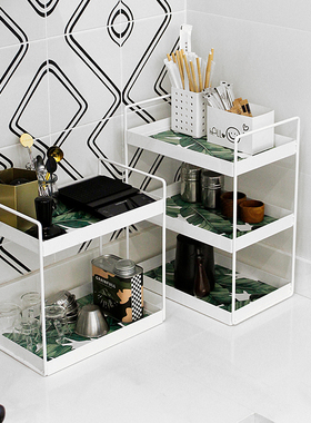 北欧白色铁艺桌面置物架 ins风洗手间台面整理架厨房调料罐收纳架