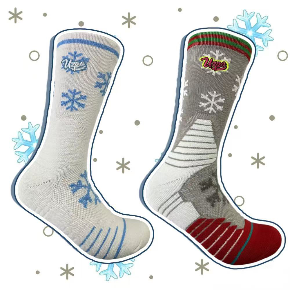 UZPO新年礼物圣诞雪花篮球袜运动男精英袜毛巾底透气速干健身