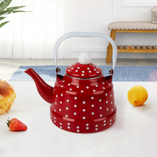 日式波点搪瓷烧水壶珐琅瓷茶壶家用水壶加厚搪瓷壶电磁炉燃气用