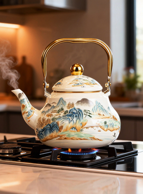 中国风搪瓷凉水壶珐琅瓷茶壶家用烧水壶电磁炉燃气灶用加厚搪瓷壶