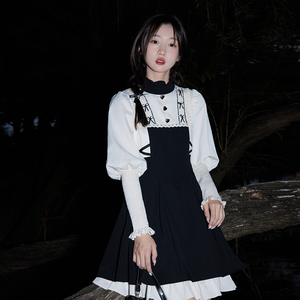 芝士日 复古羊腿袖宫廷风连衣裙立领高腰蝴蝶结甜美制服公主裙春