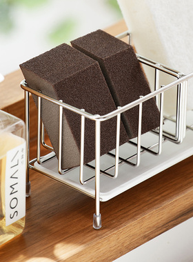 懒角落 厨房海绵沥水架不锈钢免打孔水槽置物架洗洁精收纳架66295