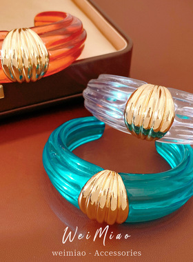 欧美跨境风树脂纹路开口手镯小众夸张个性手链轻奢感手饰