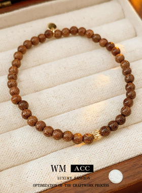 新中式沉香木头手链串珠珠子时尚简约百搭手串小众感手饰