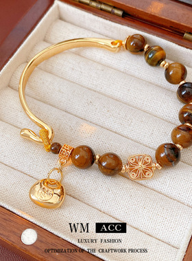 中古vintage虎眼石串珠圆形手链时尚复古百搭手串小众感手饰