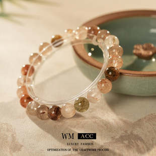 天然红发晶水晶手串新中式复古文玩百搭串珠手链轻奢感手饰女