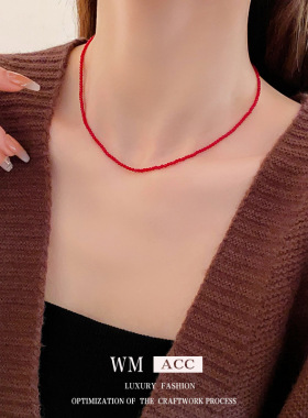 韩国简约百搭红色水晶项链 秋冬气质锁骨链ins小众项饰工厂家