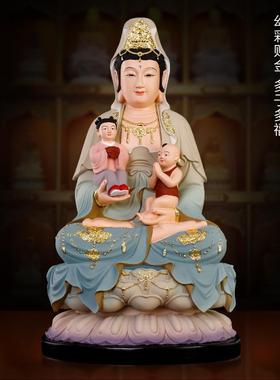 新款幻彩送子观音菩萨家用坐莲观音佛像男孩女孩送子娘娘观音像