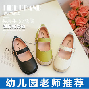 女童公主鞋女孩钢琴表演出舞蹈鞋真皮软底头层牛皮女宝黑色小皮鞋