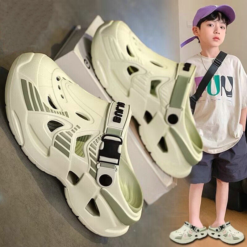 儿童洞洞鞋男童包头拖鞋外穿防滑下雨天沙滩鞋青少年大童凉拖两穿