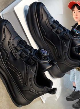 儿童黑色皮鞋校园表演出小黑鞋男童皮面板鞋软底幼儿园男孩小白鞋