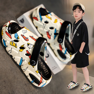 儿童拖鞋男童2025夏款外穿防滑软底男孩雨天凉拖鞋踩屎感沙滩凉鞋