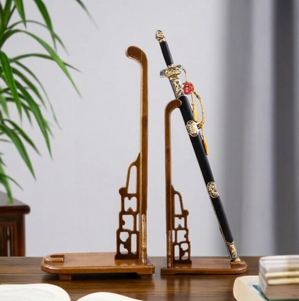 鸡翅木刀架武士兵器架汉剑武器实木展示架剑架立式斜放剑托鹅头图片