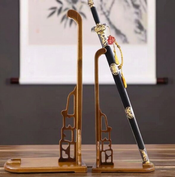 鸡翅木刀架武士兵器架汉剑武器实木展示架剑架立式斜放剑托鹅头图片