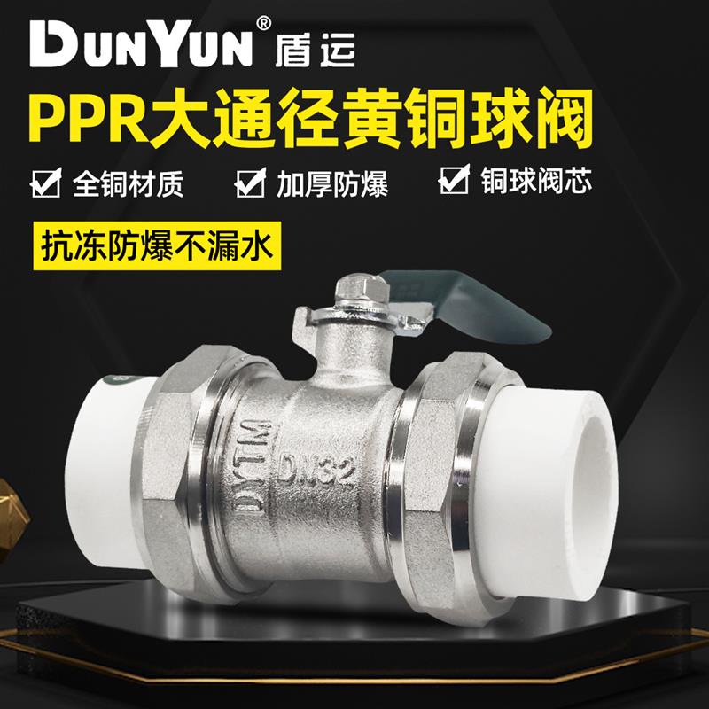 盾运全铜PPR双活接铜球阀4分6分1寸阀门DN20DN25DN32热熔双头活接