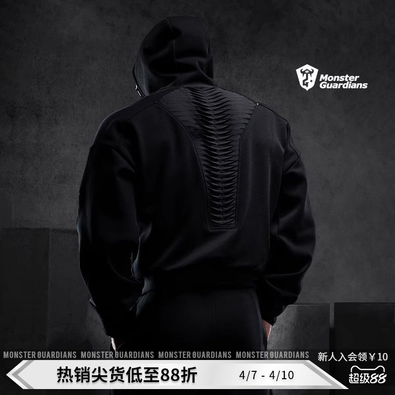 Monster Guardians勇士系列秋冬黑色卫衣卫裤休闲加绒运动套装男