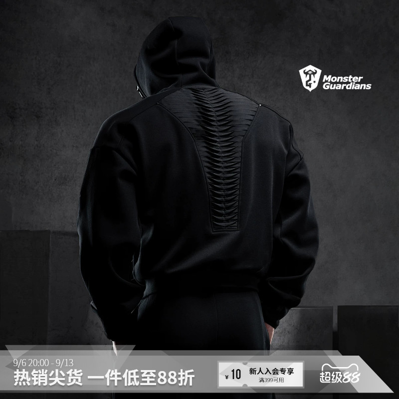 Monster Guardians勇士系列秋冬黑色卫衣卫裤休闲加绒运动套装男