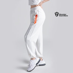 跑步户外白色健身休闲宽松长裤 Monster Guardians运动裤 女子夏季
