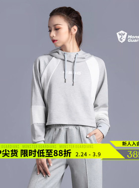 Monster Guardians潮流休闲宽松连帽上衣毛圈短款运动卫衣女灰色