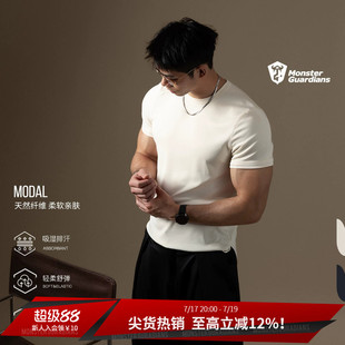 Monster Guardians N系列男夏健身排汗莫代尔砂洗修身正肩T恤短袖