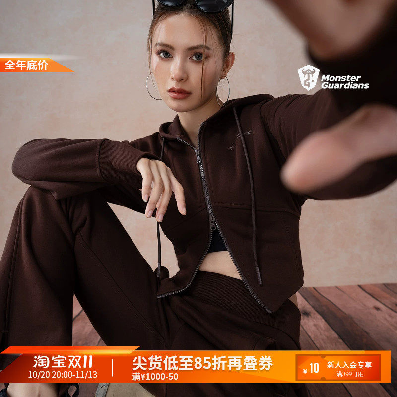 Monster Guardians恣意系列秋冬复古抓绒运动外套长裤休闲套装女