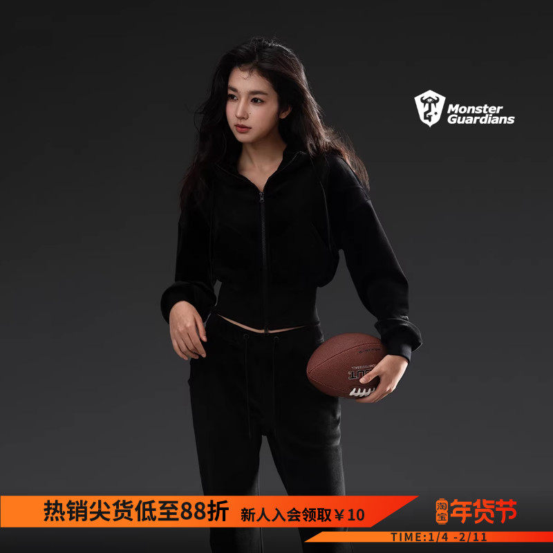 Monster Guardians恣意系列女子秋冬运动休闲天丝绒外套长裤套装