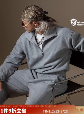 Monster Guardians N系列男子秋冬休闲卫衣卫裤华夫格加绒套装