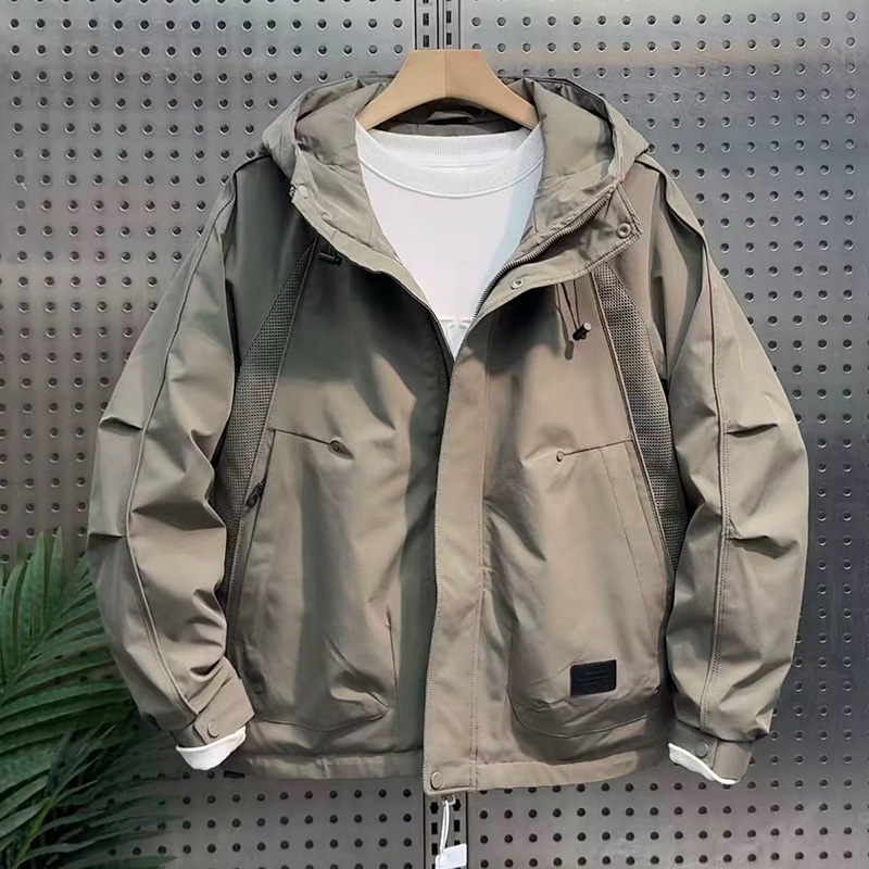 高街新款设计感拼接男士连帽棉服