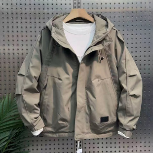 外套宽松款 高街新款 潮流长袖 连帽棉服时尚 棉衣夹克 设计感拼接男士