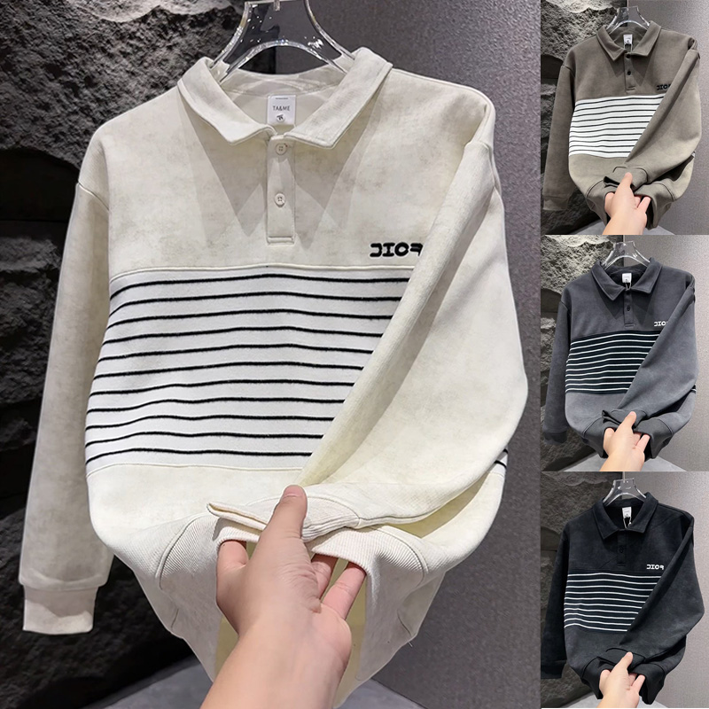 美式高街新款加绒条纹拼接卫衣