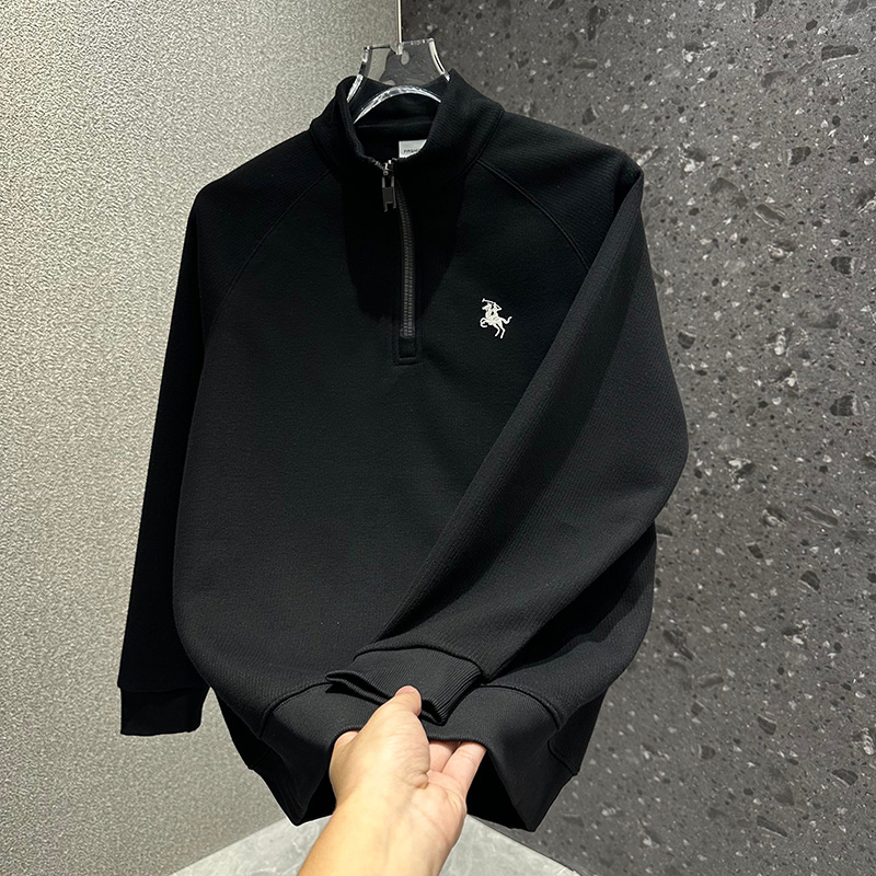 2025新款时尚长袖套头休闲卫衣男士潮流小马拼接刺绣高档立领外套