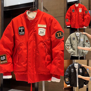 夹克棉袄 秋冬加厚棉衣痞帅工装 美式 复古潮牌拼接保暖外套男女同款