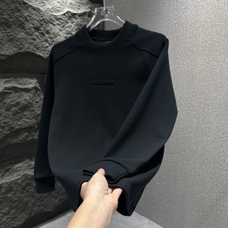 潮流时尚青年百搭字母休闲卫衣加绒加厚男士长袖套头气质长袖打底