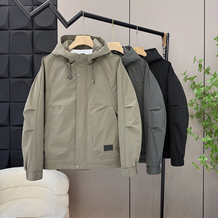 秋冬新款 简约夹棉连帽外套男休闲防风冲锋衣潮流百搭青年痞帅夹克