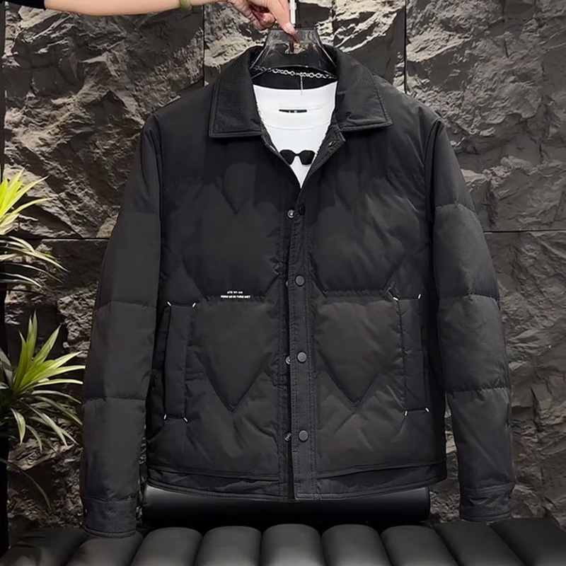 新款青年简约百搭翻领羽绒服