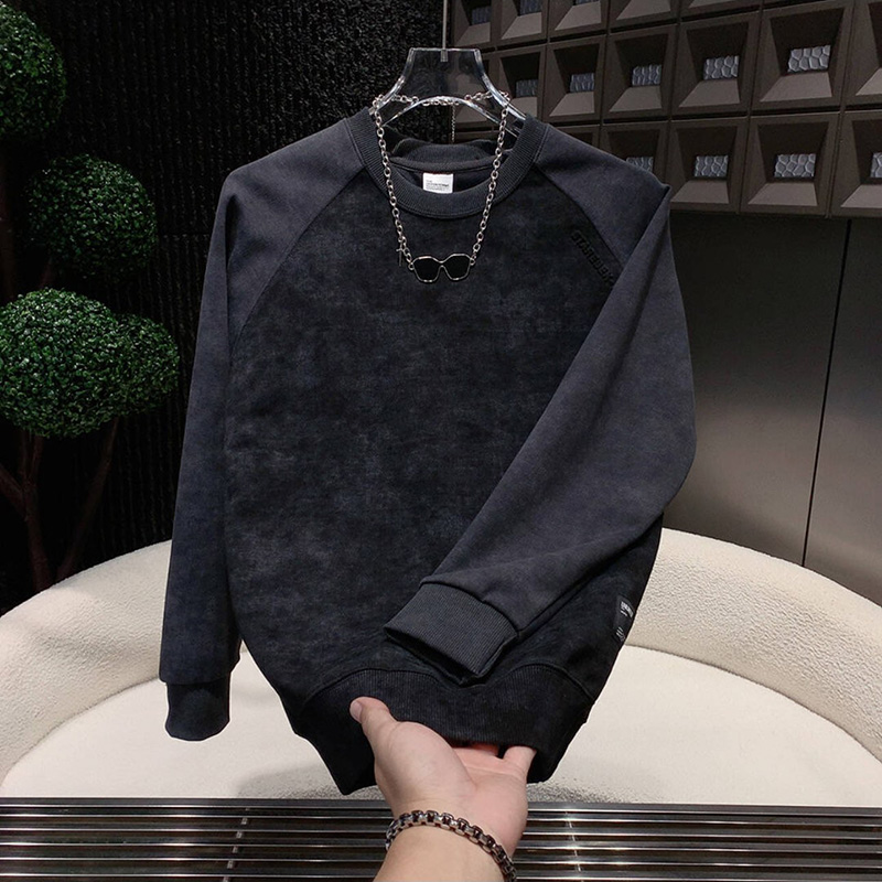 潮牌韩版扎染撞色拼接圆领卫衣