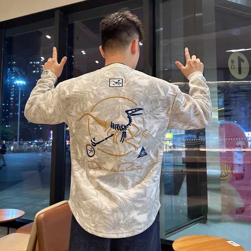 男潮流百搭长袖加绒重工T恤衫