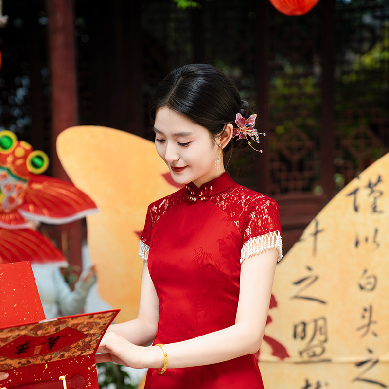江南司造丨旗袍佳偶新中式红色订婚礼服结婚敬酒服绝美显瘦高级感图片