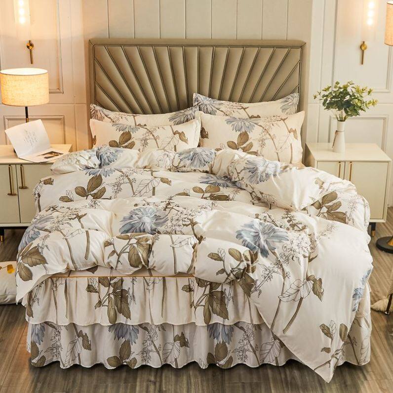 韩版床裙式四件套公主风床罩磨毛床单被套被罩4件三件套床上用品